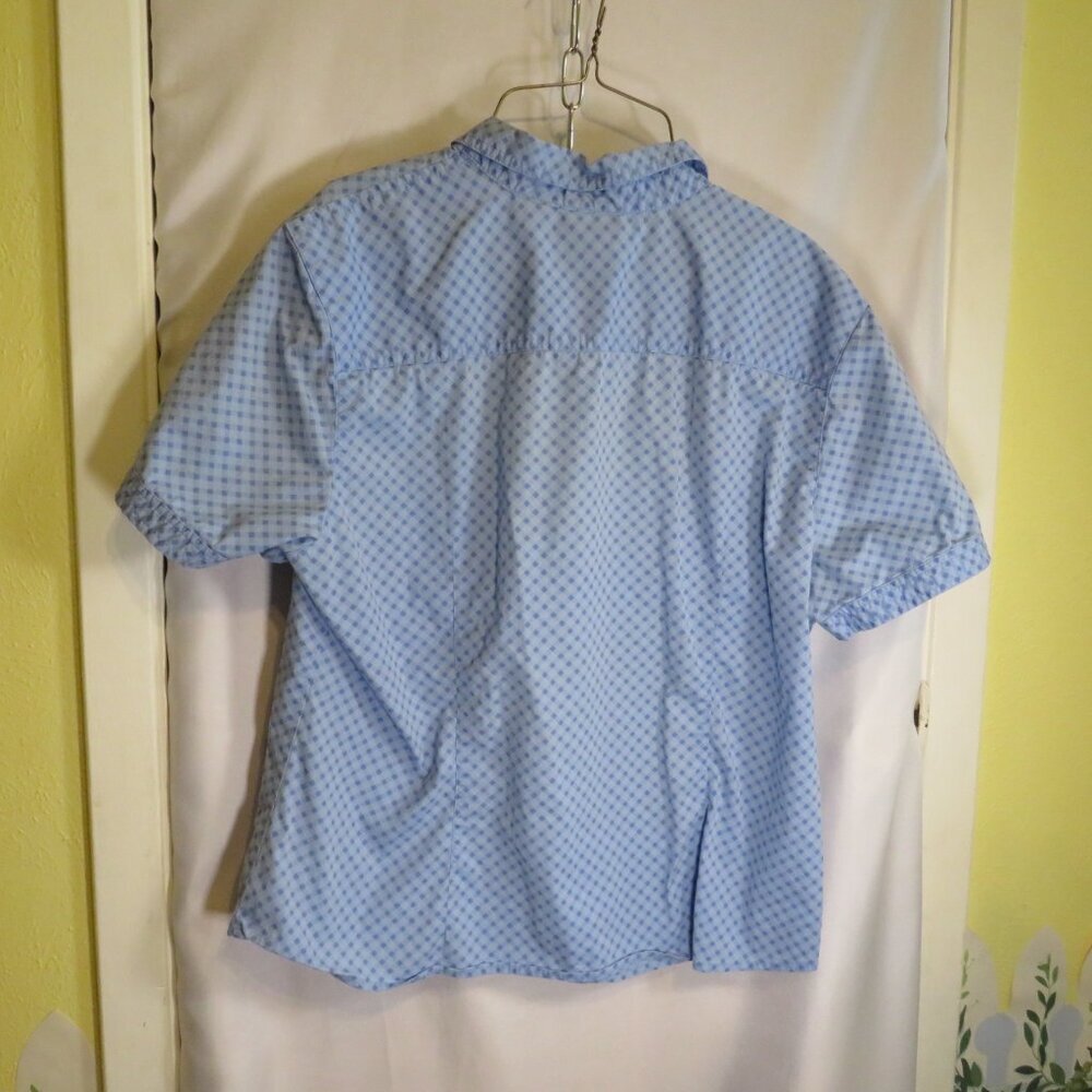 Villager Sport Liz Claiborne Blue Gingham Stretch Button-Down Top Short Sleeve - Picture 2 of 6